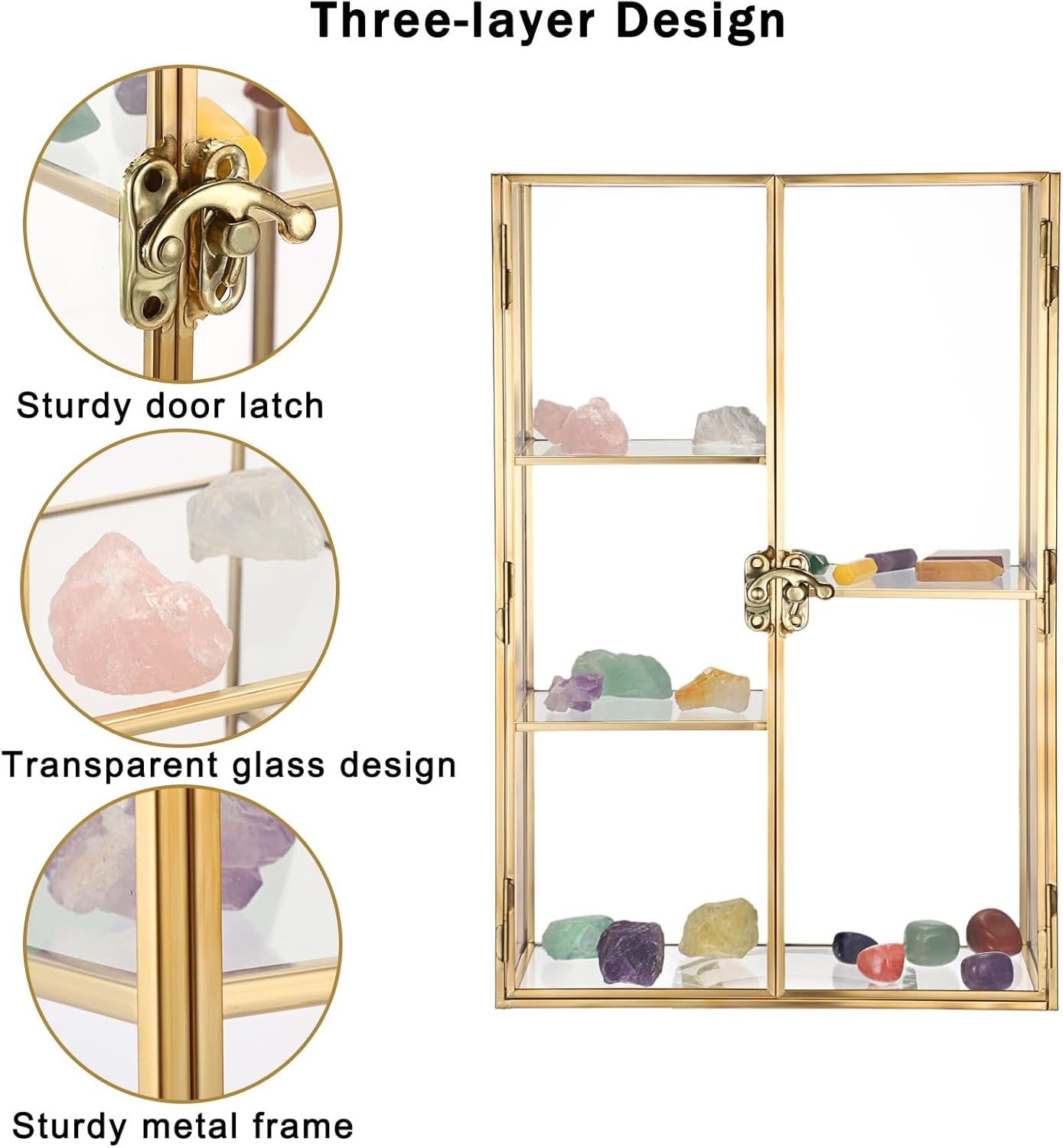 Glass Display Case for Collectibles, 5 Slots Crystal Display Shelf, Crystal Hold