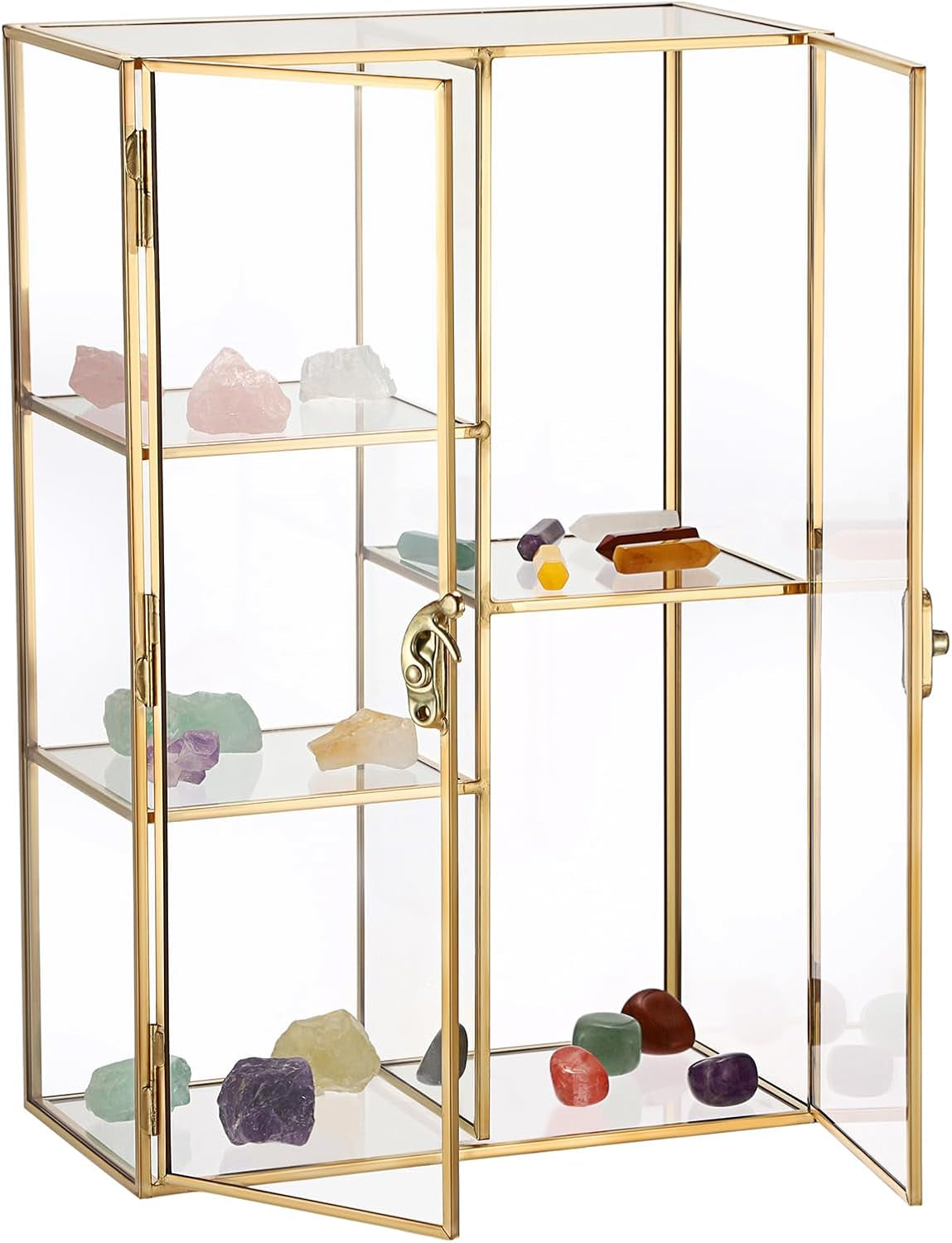 Glass Display Case for Collectibles, 5 Slots Crystal Display Shelf, Crystal Hold