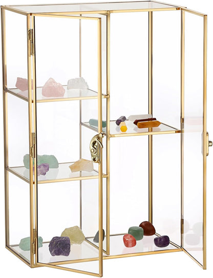 Glass Display Case for Collectibles, 5 Slots Crystal Display Shelf, Crystal Hold