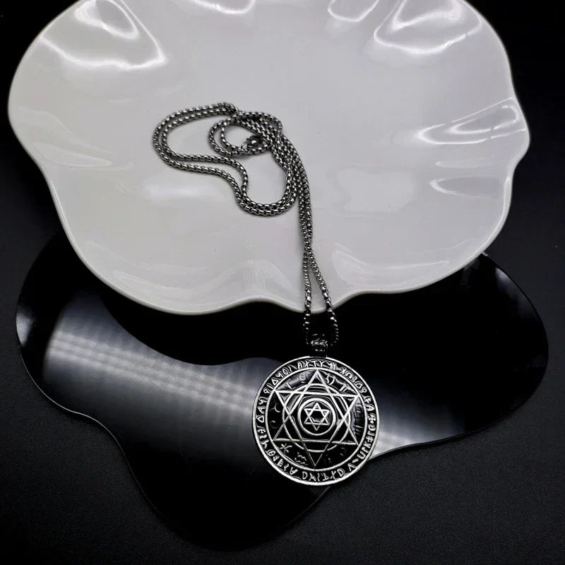 Amulet Seal Solomon Hexagram 12 Signs of the Zodiac Pendant Stainless Steel Necklace