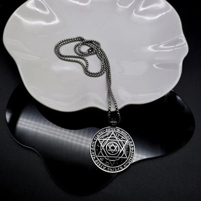 Amulet Seal Solomon Hexagram 12 Signs of the Zodiac Pendant Stainless Steel Necklace