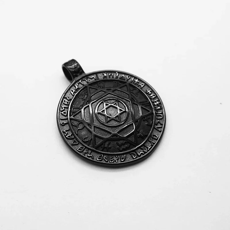 Amulet Seal Solomon Hexagram 12 Signs of the Zodiac Pendant Stainless Steel Necklace