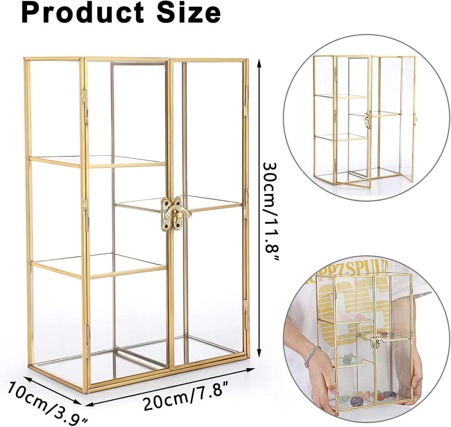 Glass Display Case for Collectibles, 5 Slots Crystal Display Shelf, Crystal Hold