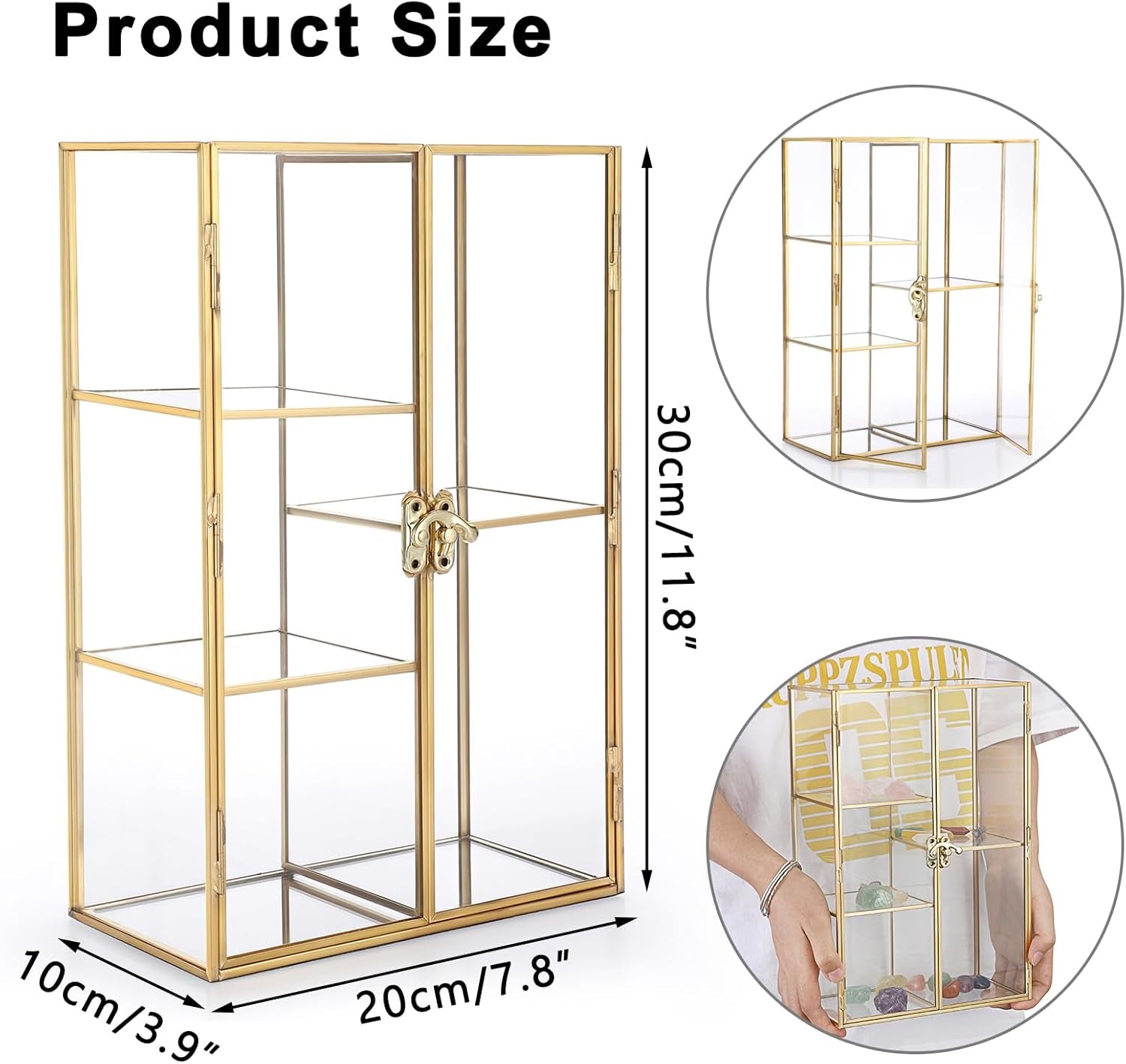 Glass Display Case for Collectibles, 5 Slots Crystal Display Shelf, Crystal Hold