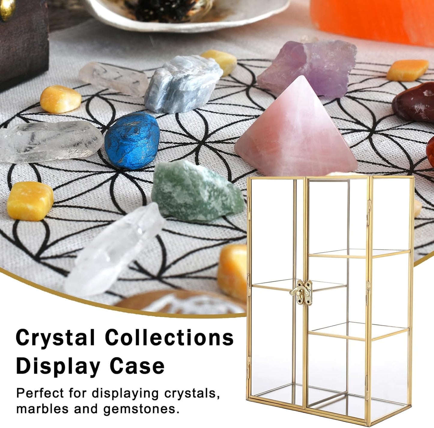 Glass Display Case for Collectibles, 5 Slots Crystal Display Shelf, Crystal Hold