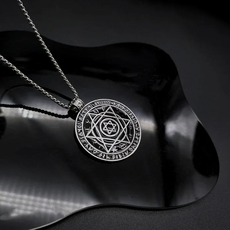 Amulet Seal Solomon Hexagram 12 Signs of the Zodiac Pendant Stainless Steel Necklace