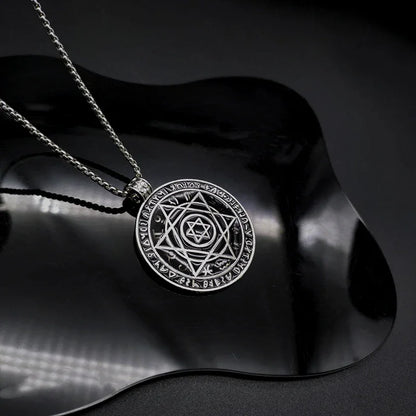 Amulet Seal Solomon Hexagram 12 Signs of the Zodiac Pendant Stainless Steel Necklace