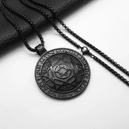 Amulet Seal Solomon Hexagram 12 Signs of the Zodiac Pendant Stainless Steel Necklace