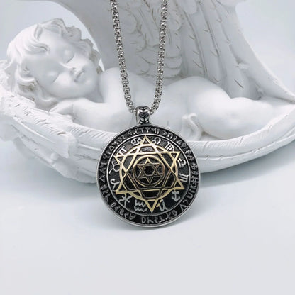 Amulet Seal Solomon Hexagram 12 Signs of the Zodiac Pendant Stainless Steel Necklace