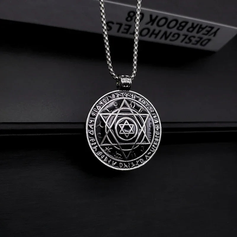 Amulet Seal Solomon Hexagram 12 Signs of the Zodiac Pendant Stainless Steel Necklace