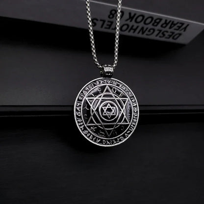 Amulet Seal Solomon Hexagram 12 Signs of the Zodiac Pendant Stainless Steel Necklace