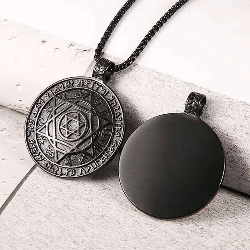 Amulet Seal Solomon Hexagram 12 Signs of the Zodiac Pendant Stainless Steel Necklace