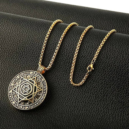 Amulet Seal Solomon Hexagram 12 Signs of the Zodiac Pendant Stainless Steel Necklace