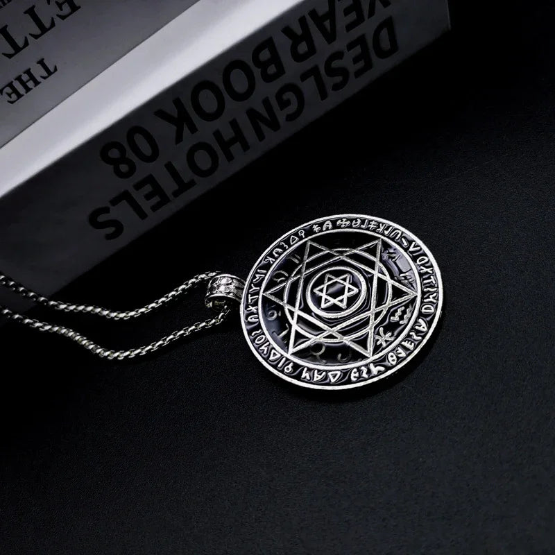 Amulet Seal Solomon Hexagram 12 Signs of the Zodiac Pendant Stainless Steel Necklace