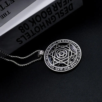 Amulet Seal Solomon Hexagram 12 Signs of the Zodiac Pendant Stainless Steel Necklace