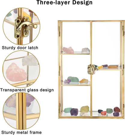 Glass Display Case for Collectibles, 5 Slots Crystal Display Shelf, Crystal Hold