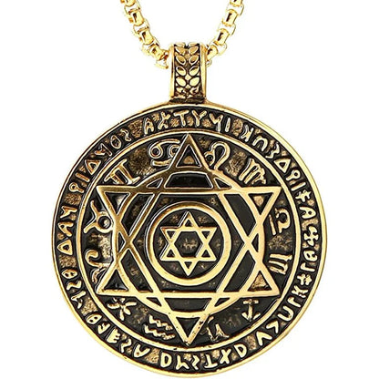 Amulet Seal Solomon Hexagram 12 Signs of the Zodiac Pendant Stainless Steel Necklace