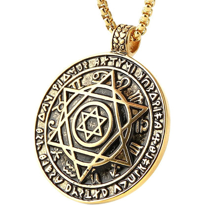 Amulet Seal Solomon Hexagram 12 Signs of the Zodiac Pendant Stainless Steel Necklace